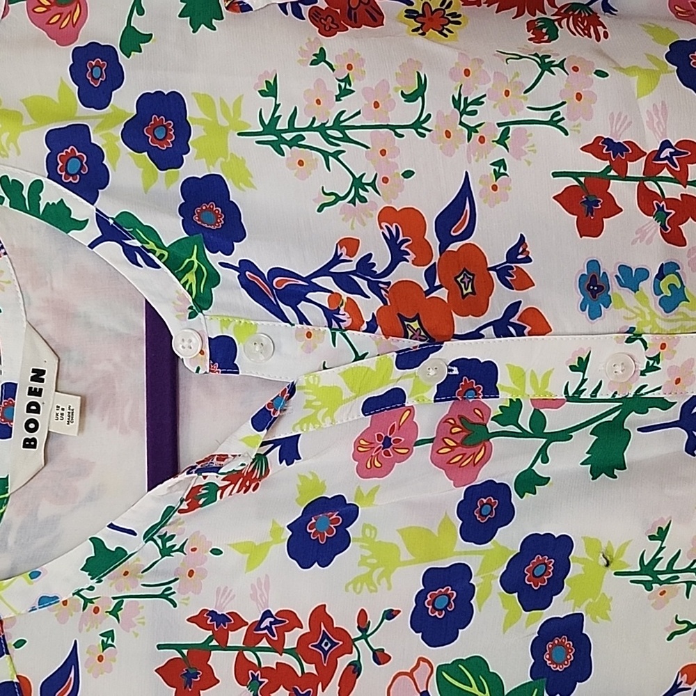 Boden Flame Scarlet Diamond Terrace Alicia Red and Pink Floral Blouse Size 8 - Picture 7 of 16